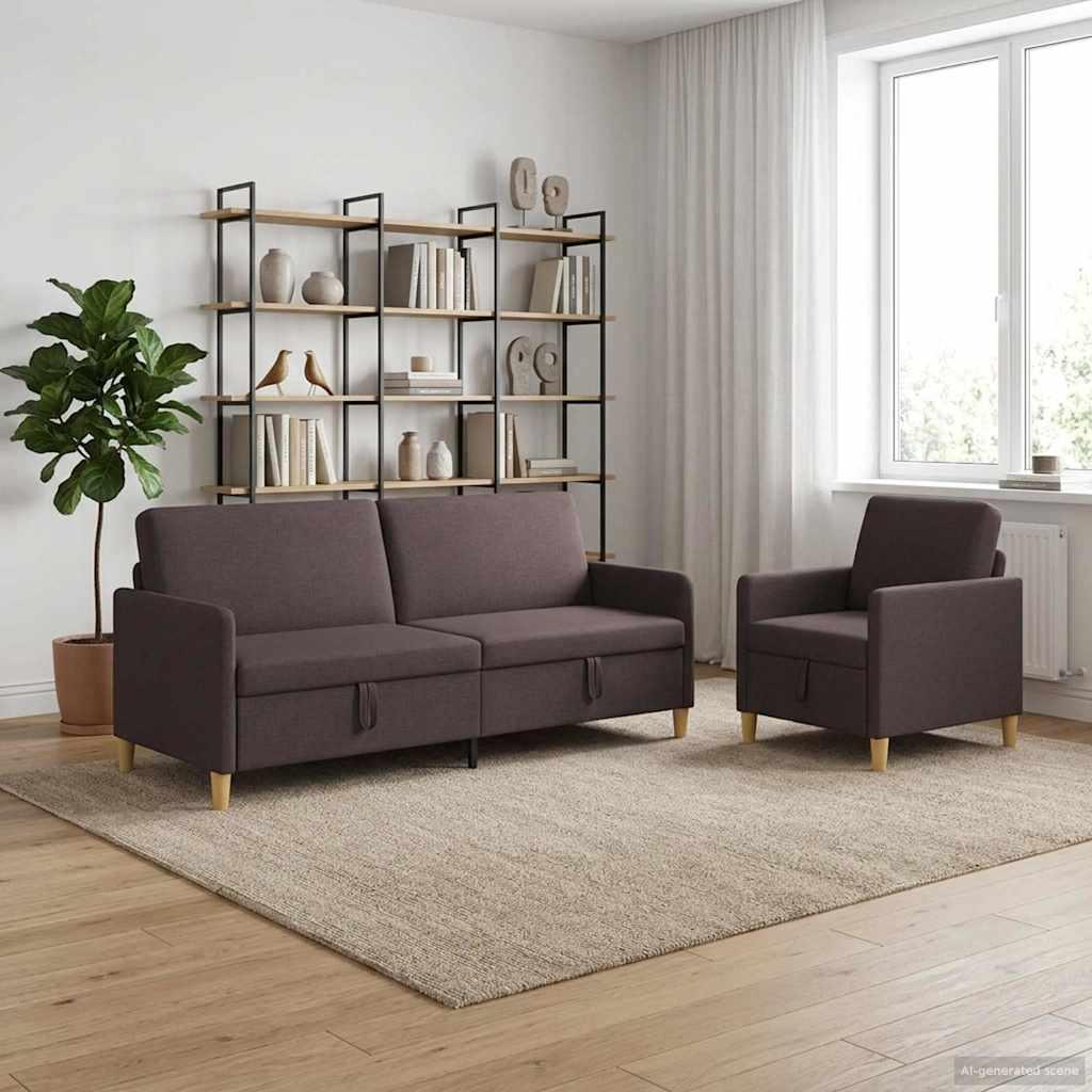 Sofa sæt med opbevaring 2 stk Mørk Brun Polyester