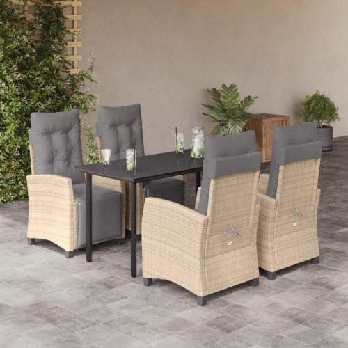 Spisebordssæt til haven 5 dele med hynder polyrattan beige