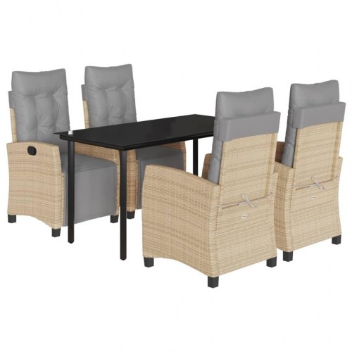 Spisebordssæt til haven 5 dele med hynder polyrattan beige
