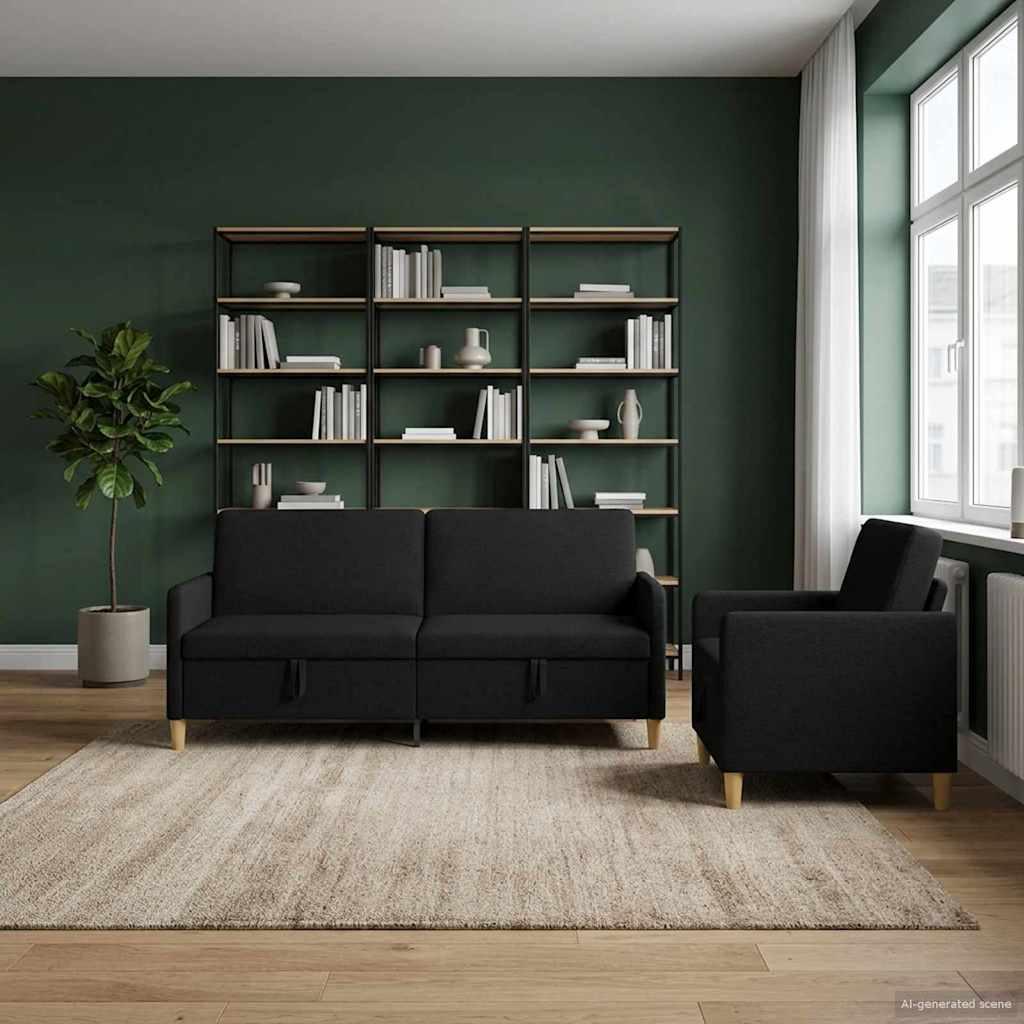 Sofa sæt med opbevaring 2 stk Sort Polyester