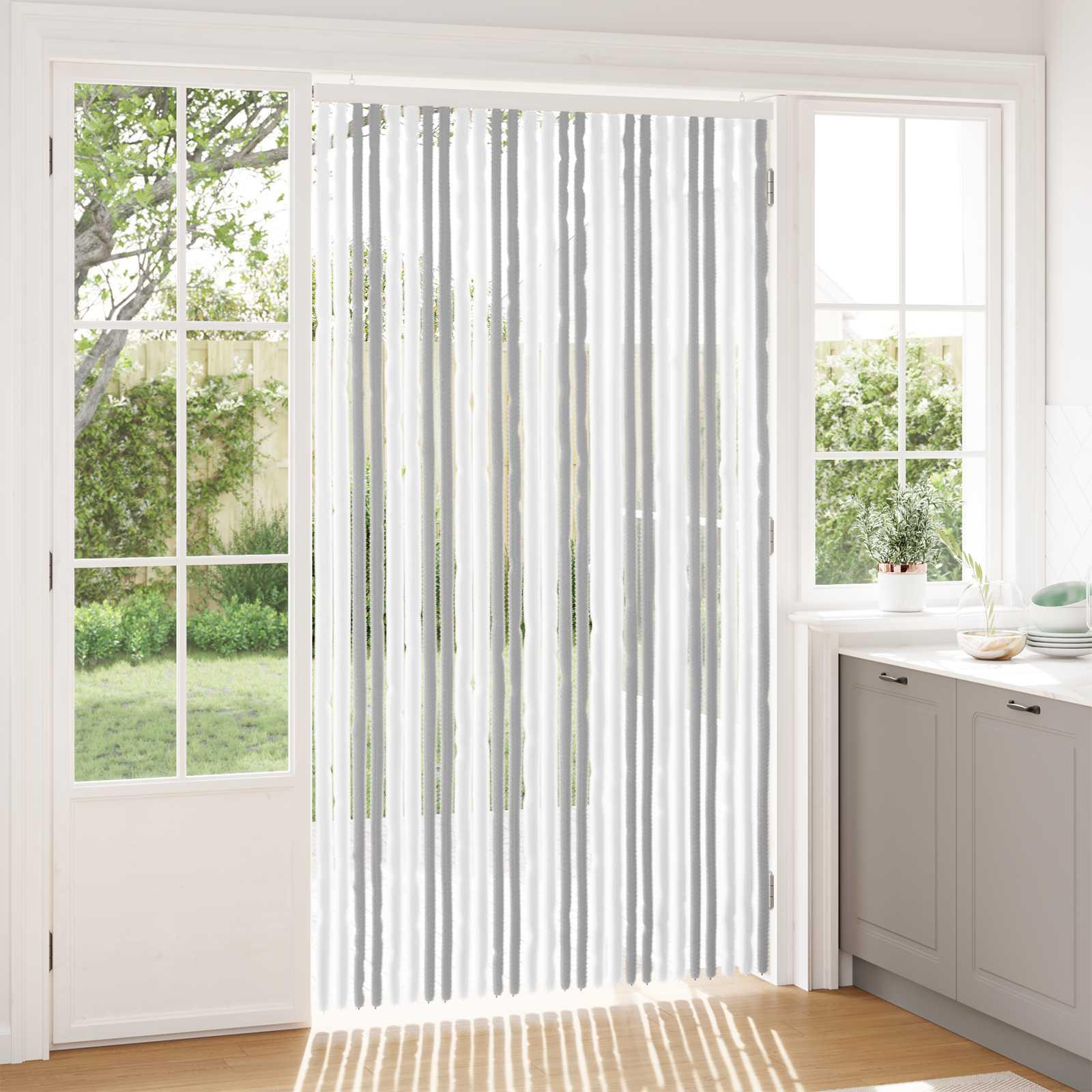 Insektgardin i chenille Lys Grå og Hvid 118 x 220 cm 100% PP