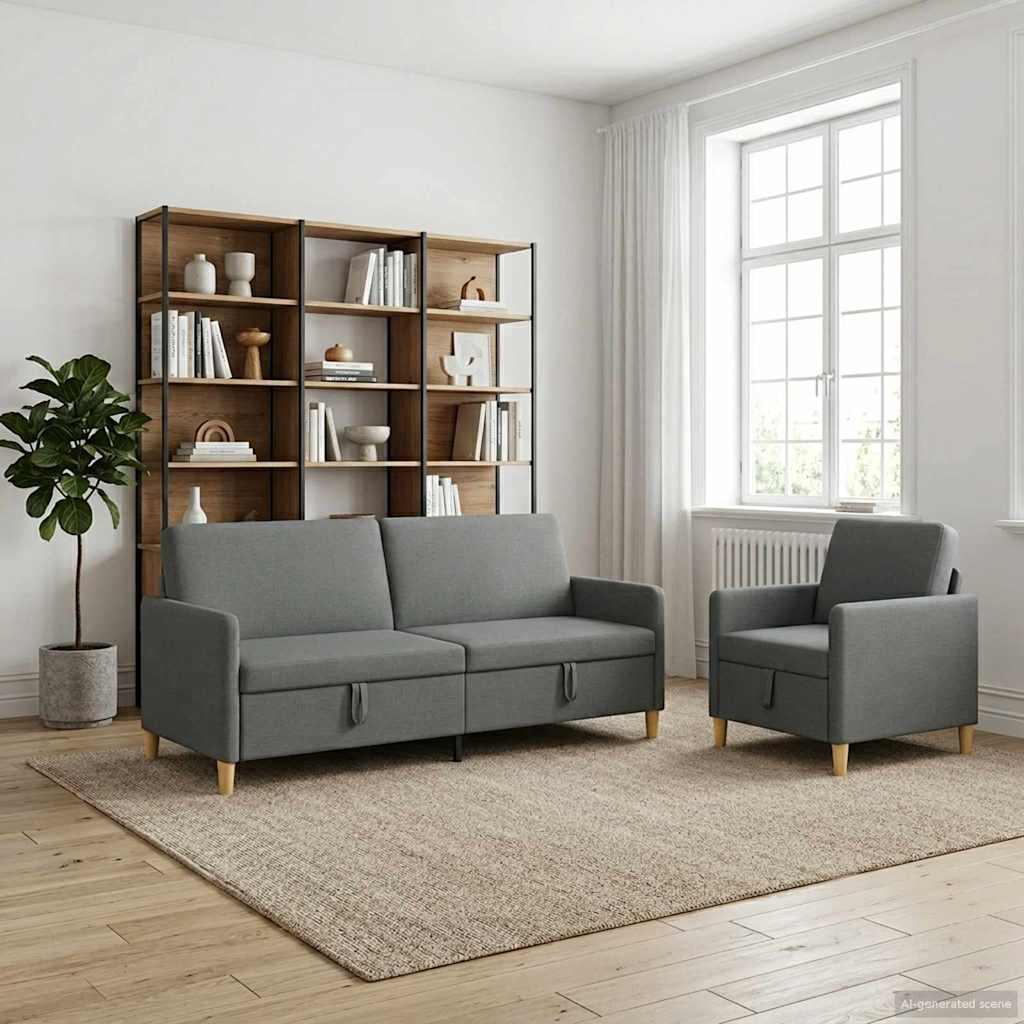 Sofa sæt med opbevaring 2 stk Mørkegrå Polyester