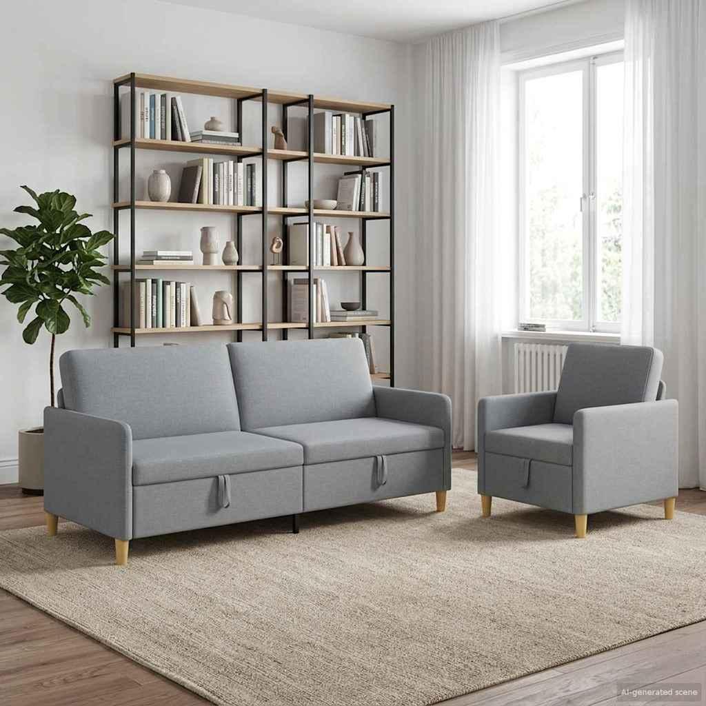 Sofa sæt med opbevaring 2 stk Lysegrå Polyester