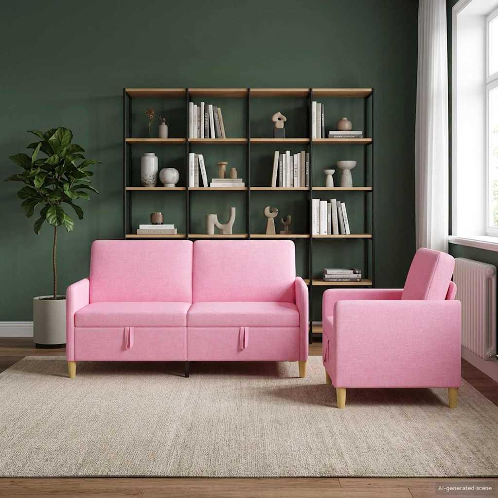 Sofa sæt med opbevaring 2 stk Lyserød Polyester