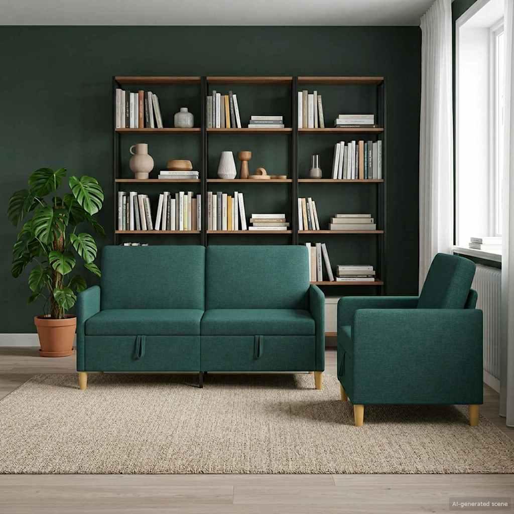Sofa sæt med opbevaring 2 stk Mørkegrøn Polyester