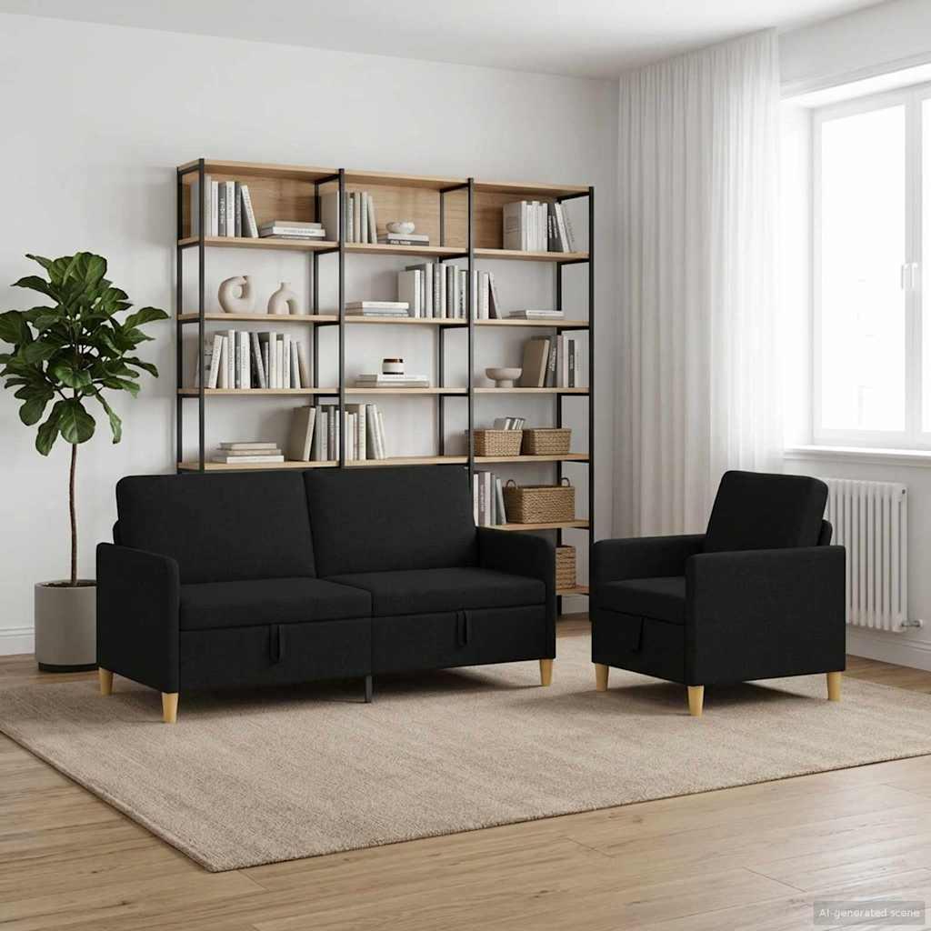 Sofa sæt med opbevaring 2 stk Sort Polyester
