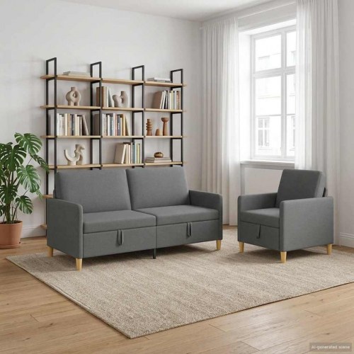 Sofa sæt med opbevaring 2 stk Mørkegrå Polyester
