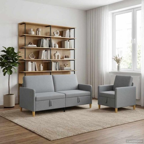 Sofa sæt med opbevaring 2 stk Lysegrå Polyester