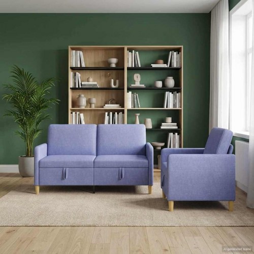 Sofa sæt med opbevaring 2 stk Jeans blå Polyester
