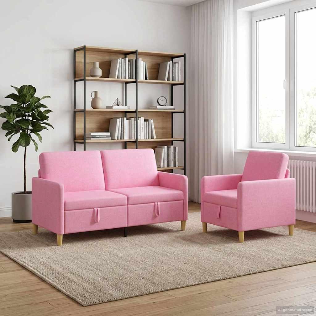 Sofa sæt med opbevaring 2 stk Lyserød Polyester