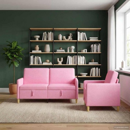 Sofa sæt med opbevaring 2 stk Lyserød Polyester