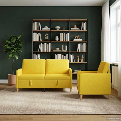 Sofa sæt med opbevaring 2 stk Lys Gul Polyester