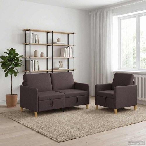 Sofa sæt med opbevaring 2 stk Mørk Brun Polyester