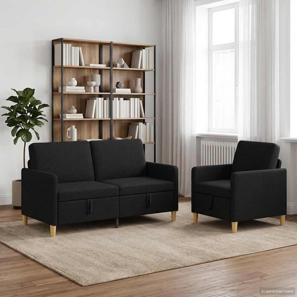 Sofa sæt med opbevaring 2 stk Sort Polyester