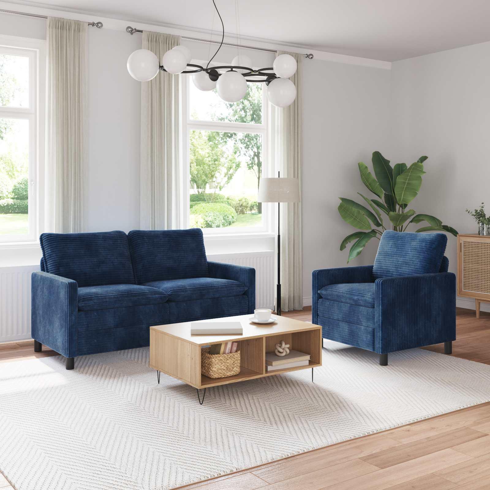 Sofa Sæt 2 stk Mørkeblå Polyester