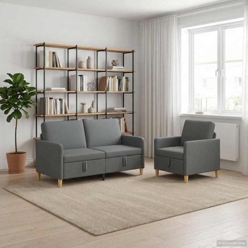 Sofa sæt med opbevaring 2 stk Mørkegrå Polyester