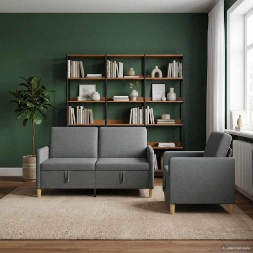 Sofa sæt med opbevaring 2 stk Mørkegrå Polyester
