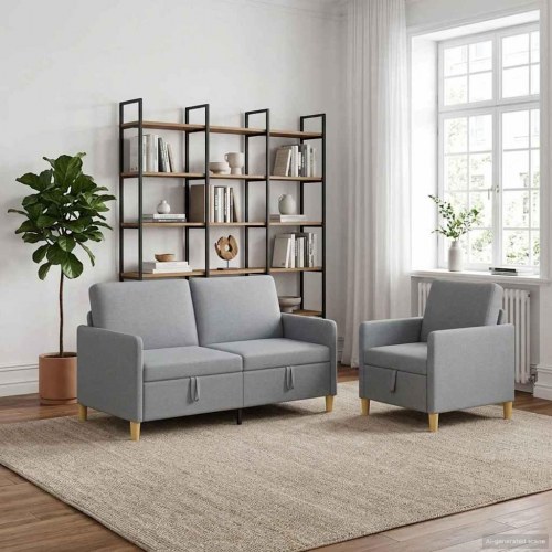 Sofa sæt med opbevaring 2 stk Lysegrå Polyester