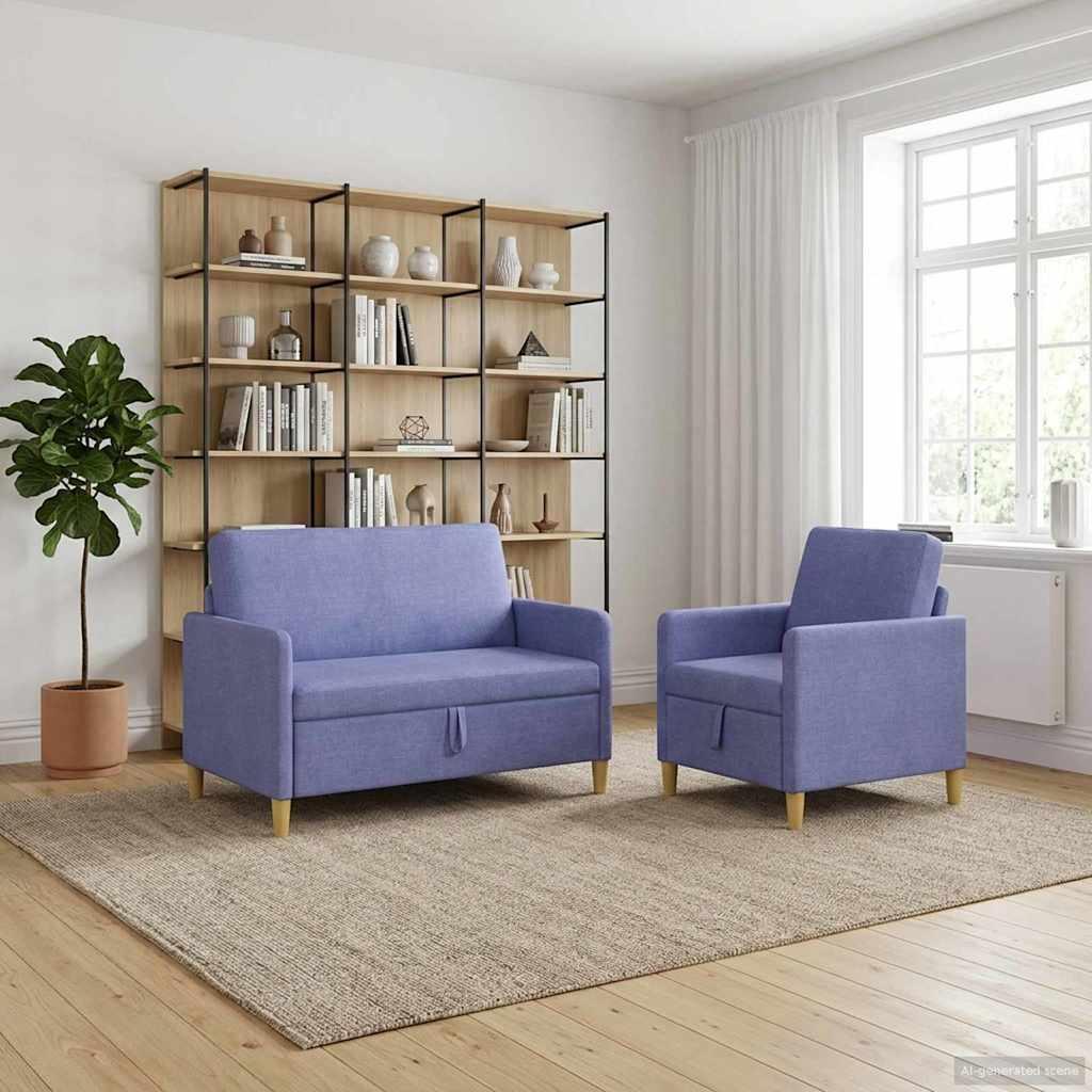 Sofa sæt med opbevaring 2 stk Jeans blå Polyester