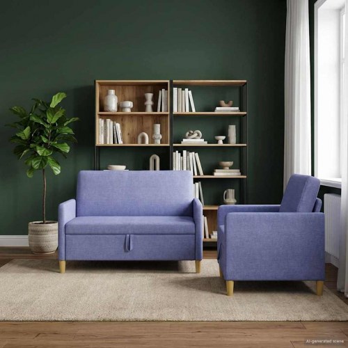 Sofa sæt med opbevaring 2 stk Jeans blå Polyester