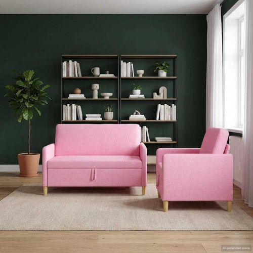 Sofa sæt med opbevaring 2 stk Lyserød Polyester