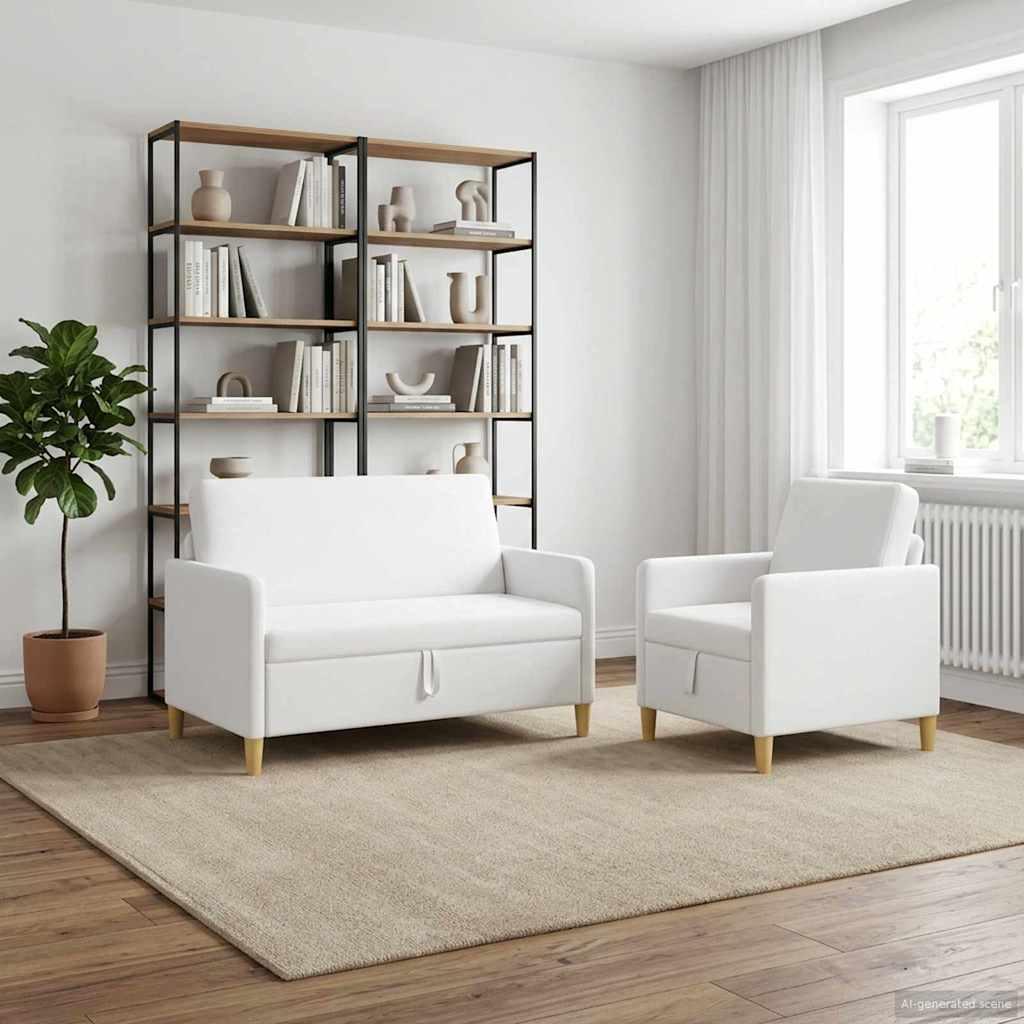 Sofa sæt med opbevaring 2 stk Hvid Polyester