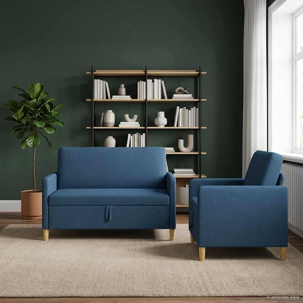 Sofa sæt med opbevaring 2 stk Blå Polyester