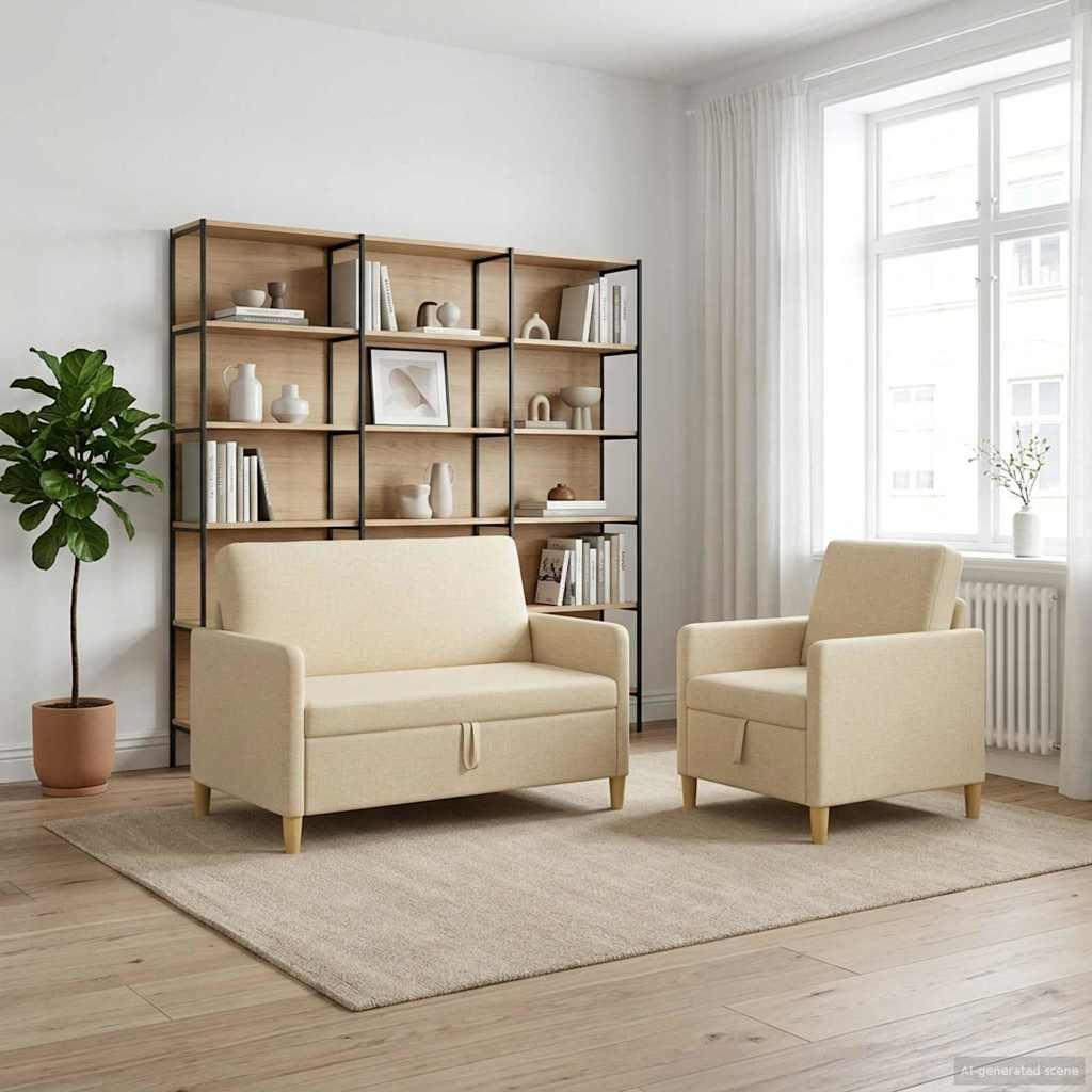 Sofa sæt med opbevaring 2 stk Cremefarvet Polyester