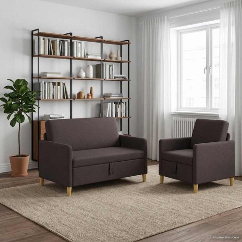 Sofa sæt med opbevaring 2 stk Mørk Brun Polyester