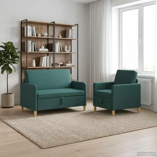 Sofa sæt med opbevaring 2 stk Mørkegrøn Polyester