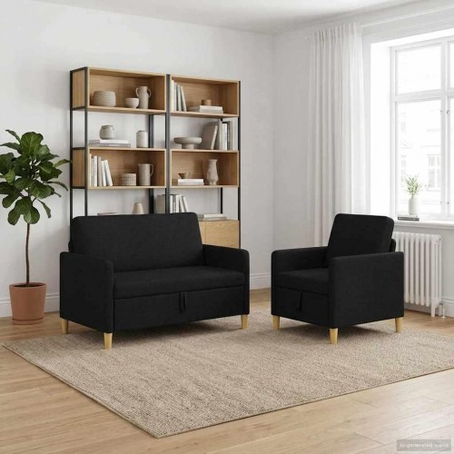 Sofa sæt med opbevaring 2 stk Sort Polyester