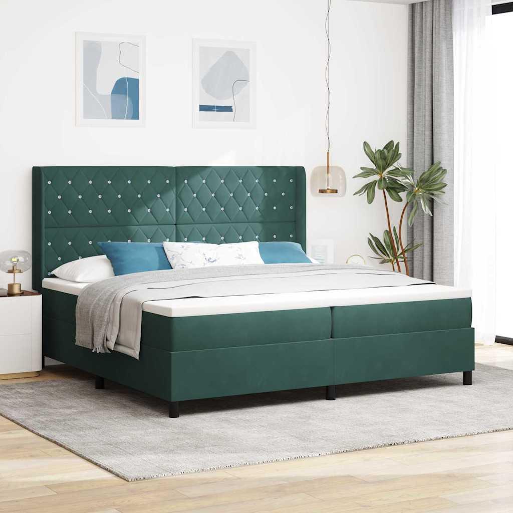 Kontinentalseng med madras Mørkegrøn 200 x 200 cm Fløjl