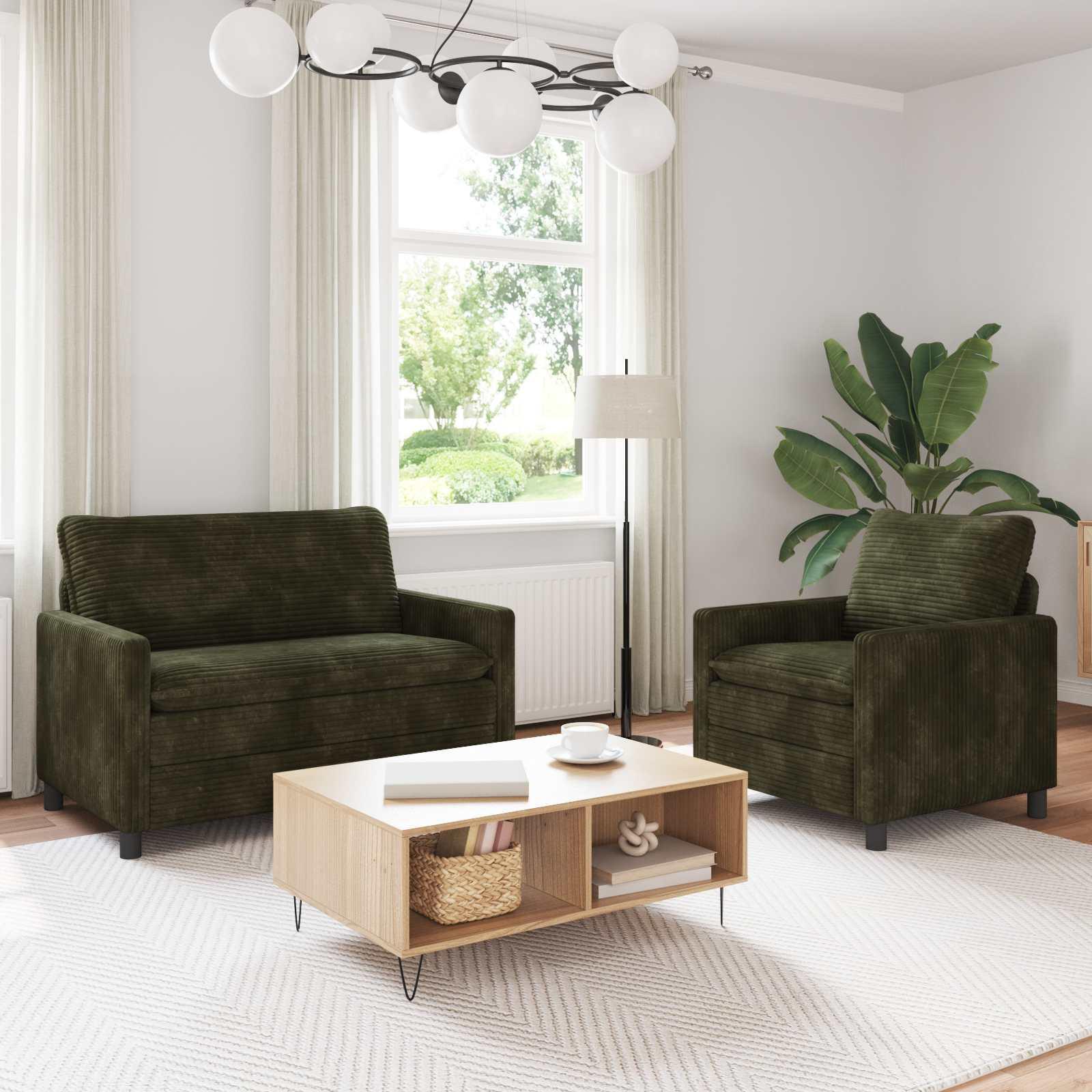 Sofa Sæt 2 stk Grøn Polyester