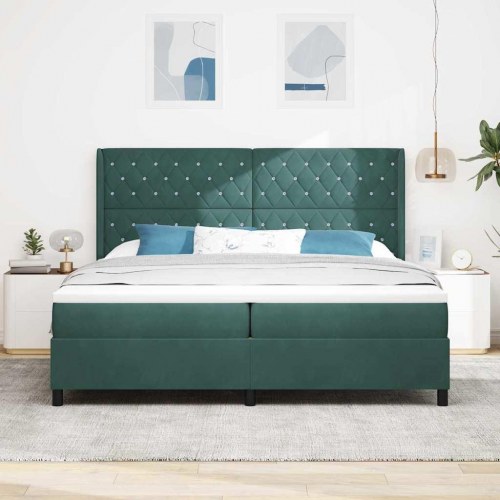 Kontinentalseng med madras Mørkegrøn 200 x 200 cm Fløjl