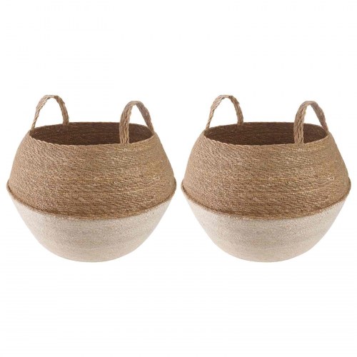 Plantekrukke med håndtag 2 stk Hvid Ø 45 x 36 cm 100% Søgræs