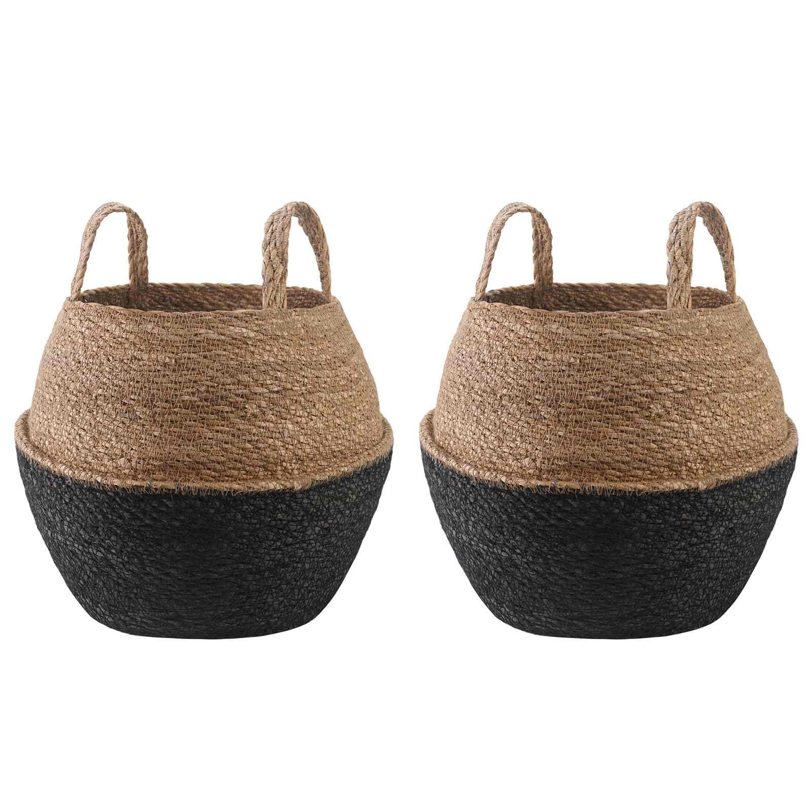 Plantekrukke med håndtag 2 stk Sort Ø 32 x 32 cm 100% Søgræs