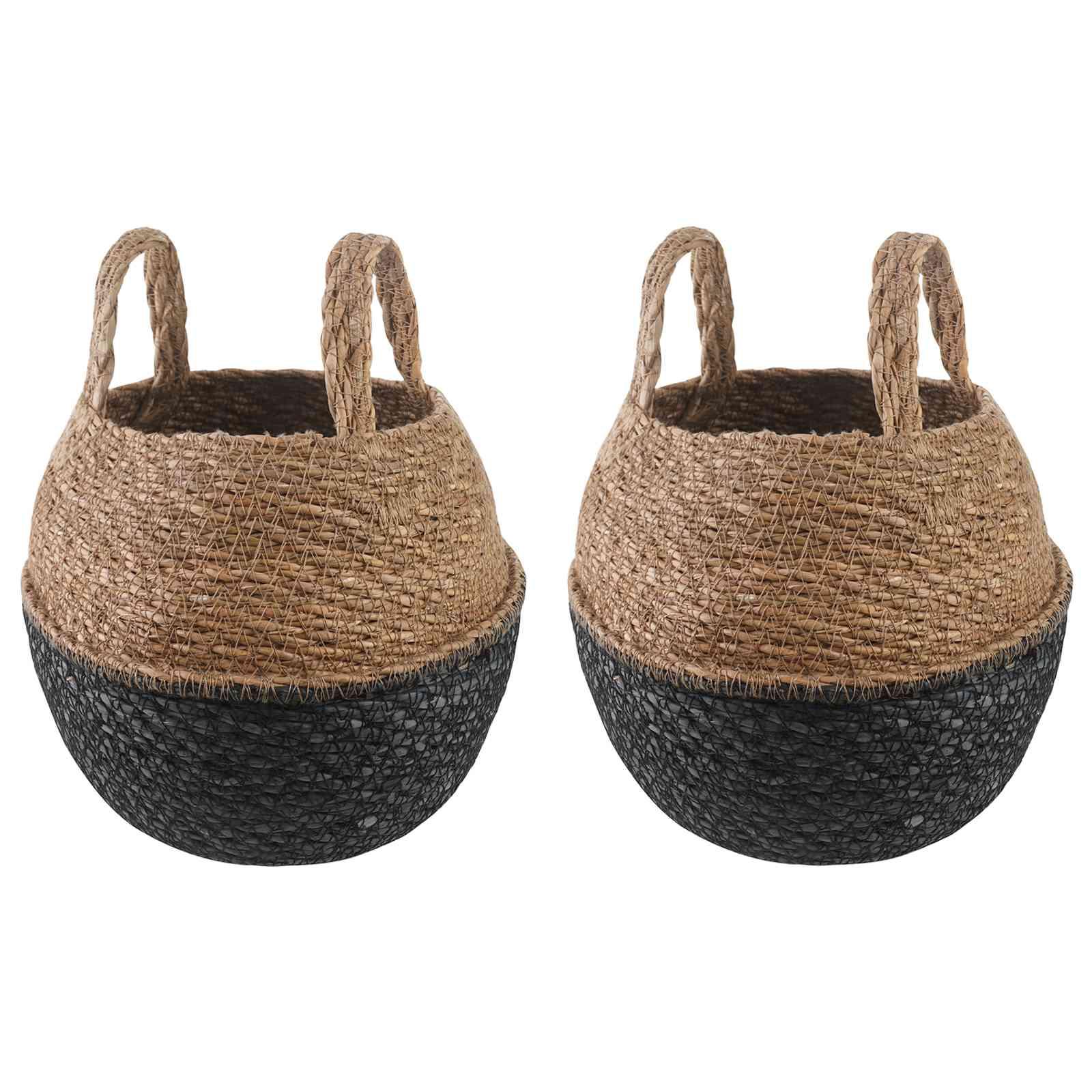 Plantekrukke med håndtag 2 stk Sort Ø 22 x 20 cm 100% Søgræs