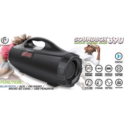 Rebeltec SoundBox 390 bærbar Bluetooth-højttaler - sort, 20 W RMS