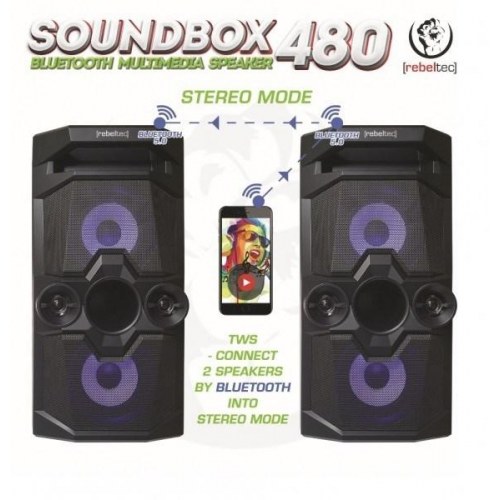 Rebeltec SoundBox 480 bærbar Bluetooth-stereohøjttaler - Sort, 50 W RMS