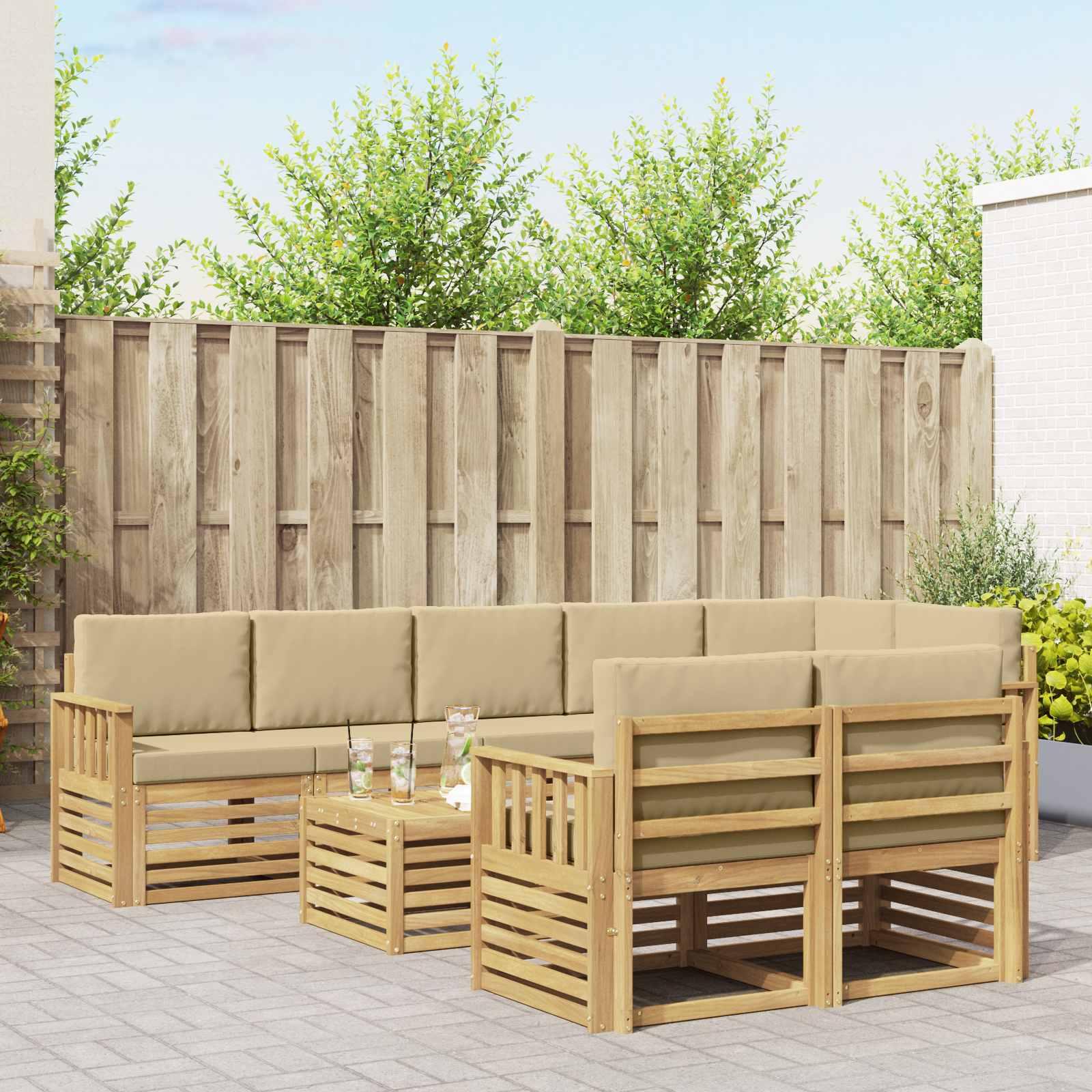 Udendørs sofagruppe 8 stk Hvid og Beige 59 x 59 x 37 cm