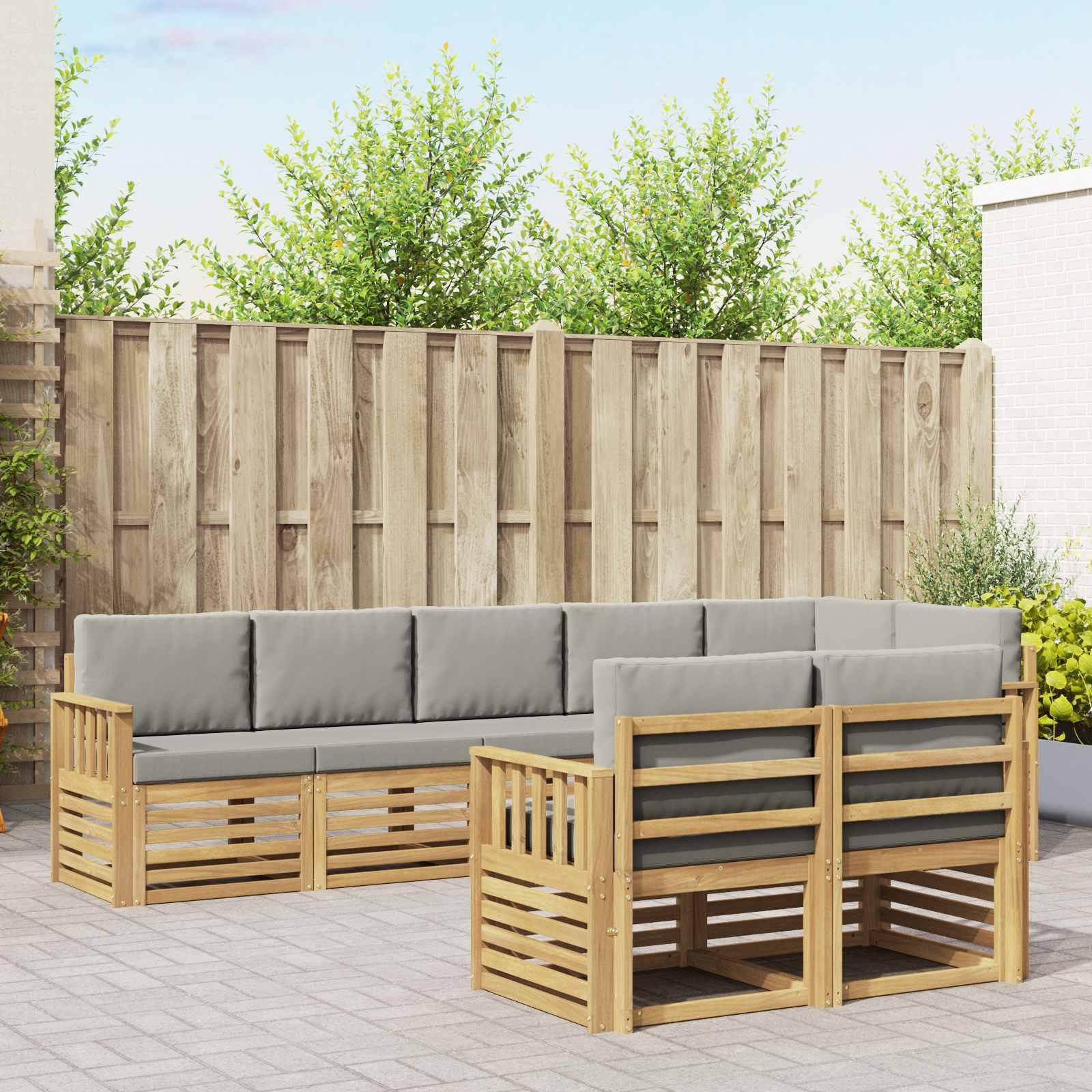 Udendørs sofagruppe 8 stk Hvid og lysegrå 306 x 128,5 x 73 cm