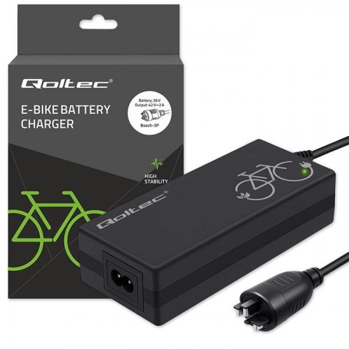 Qoltec hurtiglader til elcykel 36 V | 42 V | 2 A - Bosch 3-pin stik + netkabel (OUTLET A)