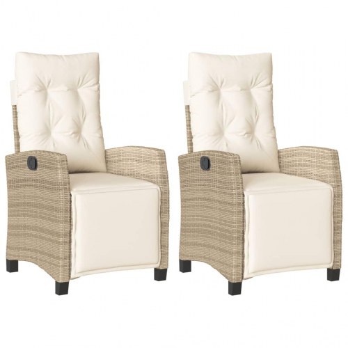 Havestole 2 stk. med lænefunktion og fodstøtte polyrattan beige (OUTLET A)
