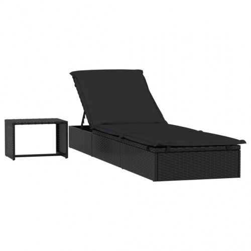 Liggestol 1 stk. med bord polyrattan sort (OUTLET A)