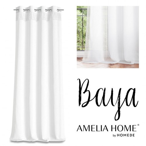 Amelia Home Baya gardin med øjer 140x250 cm - hvid voilestof med frynser