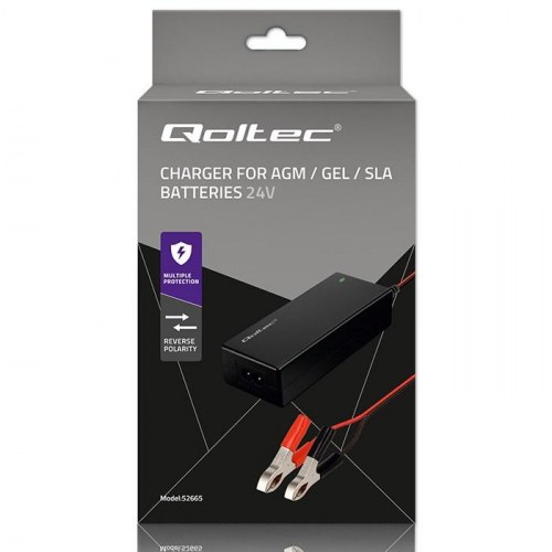 Qoltec 52665 automatisk oplader til AGM/GEL/STD batterier - 24 V, 2 A, 48 W, LED, 1,8 m kabel