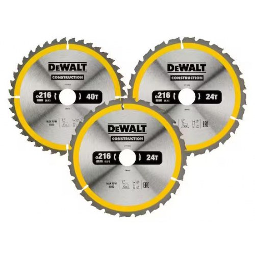 DeWALT Construction rundsavsklinger 216 mm - sæt med 3 (1×40T + 2×24T)