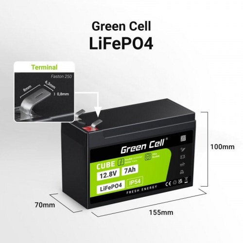 Green Cell CUBE LiFePO4 UPS-batteri 12,8 V 7 Ah (12,8 V/89,6 Wh)