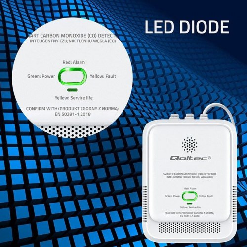 Qoltec 52576 kuliltealarm - CO-detektor med 85 dB alarm og LED
