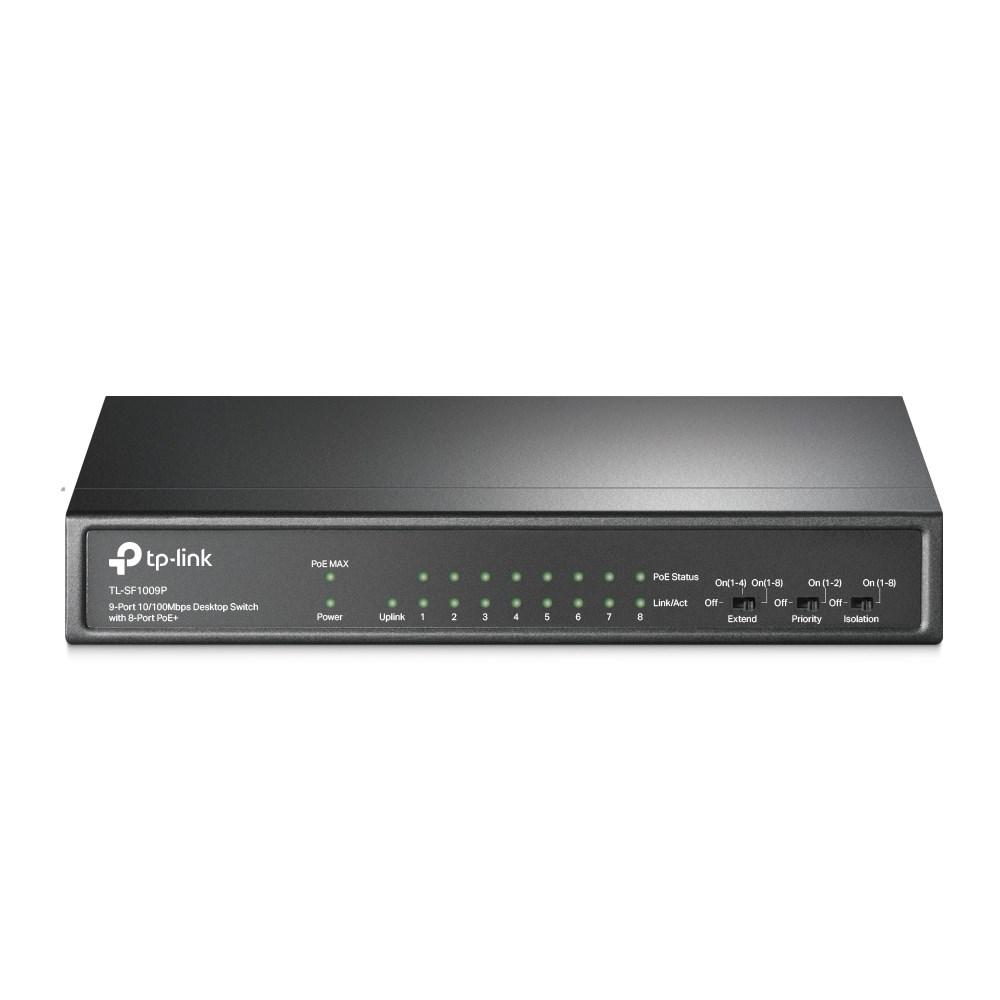 TP-Link TL-SF1009P 9-port 10/100 Mbps desktop-switch med 8× PoE+
